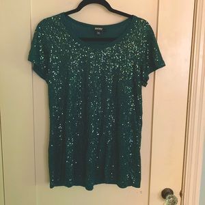 DKNY glitter short sleeve shirt emerald green